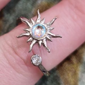 "SPINNER" STAINLESS STEEL ANXIETY FIGET ADJUSTABLE MOONSTONE SUN DIAMOND CZ RING